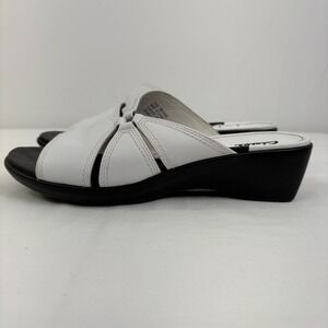 Clarks Women's White Leather Wedge Slide Sandals Comfort Shoes Size 10